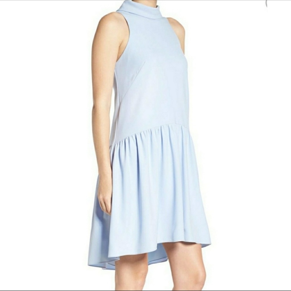 Eliza J Light Blue High Collar Drop Waist Dress Size 10 - Picture 2 of 11